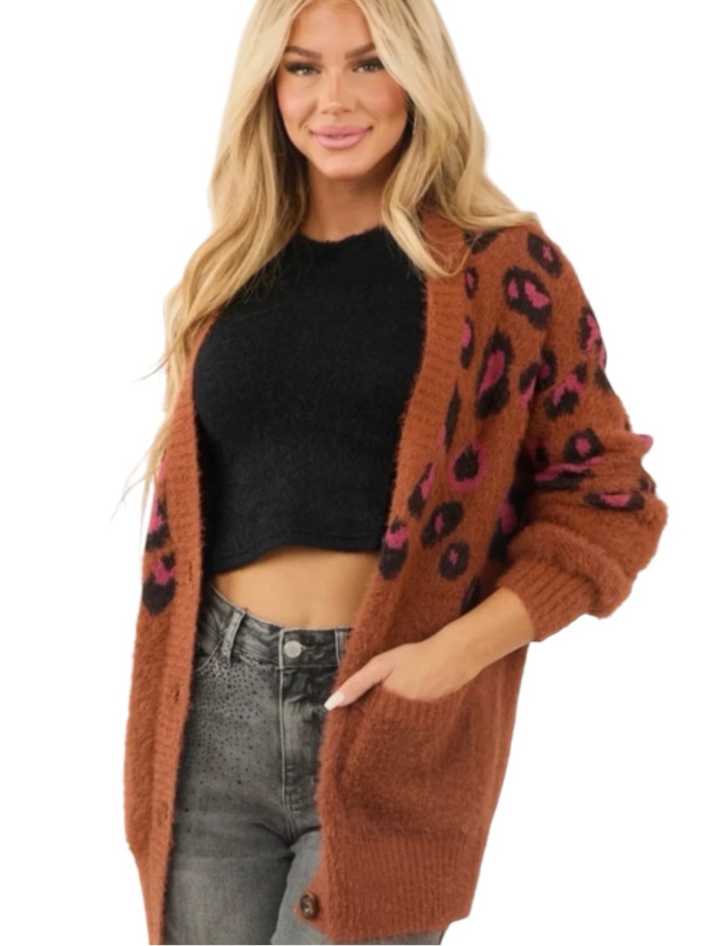 **NWT** Umgee Camel Leopard-Cardigan Sweater